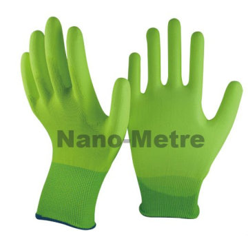 NMSAFETY DMF free hardware work use hi-viz green nylon liner pu coated glove cheapest pu gloves